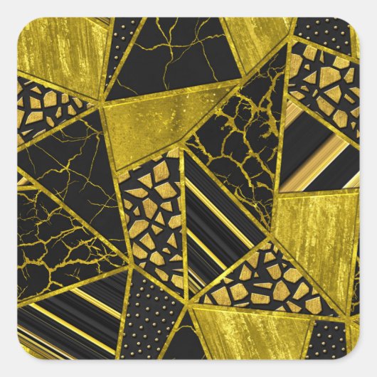 Gold Black Triangle Texusion Quadratischer Aufkleber (Vorderseite)