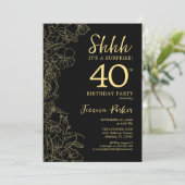 Gold Black Überraschung 40. Geburtstag Einladung (Stehend Vorderseite)
