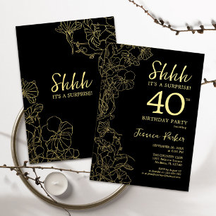 Gold Black Überraschung 40. Geburtstag Einladung