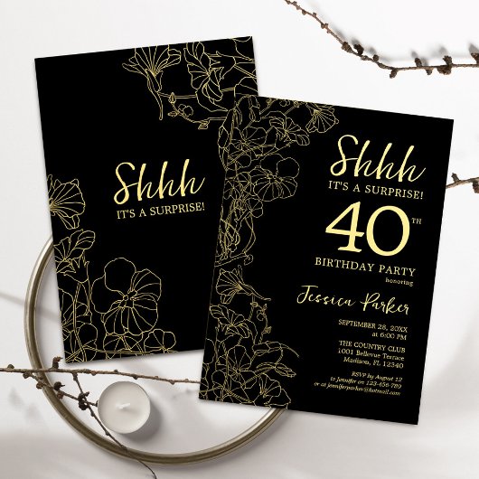 Gold Black Überraschung 40. Geburtstag Einladung