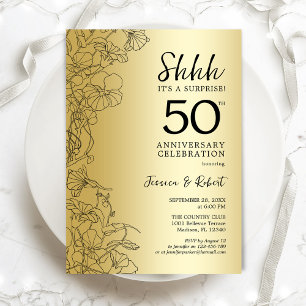 Gold Black Überraschung 50. Jubiläum Einladung