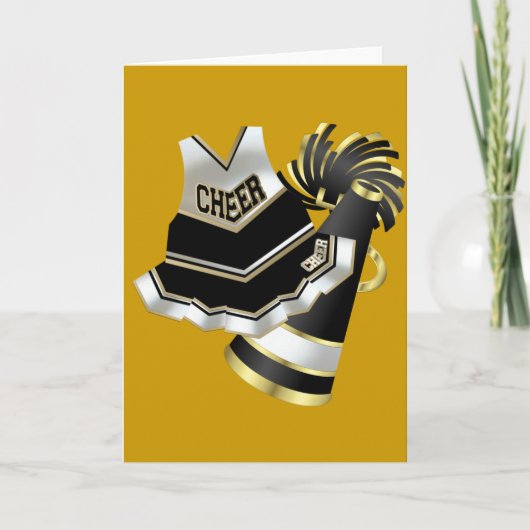 Gold Black und White Cheerleader Karte (Vorderseite)