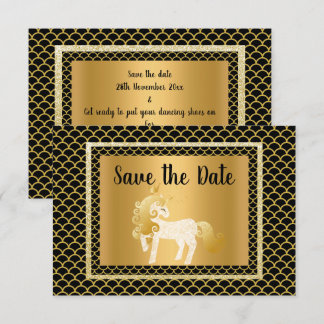 Gold Black Unicorn Mermaid Party Save the Date Einladung