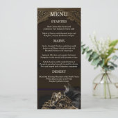 Gold Black Venetian Gothic Masquerade Elegant Menu Einladung (Stehend Vorderseite)