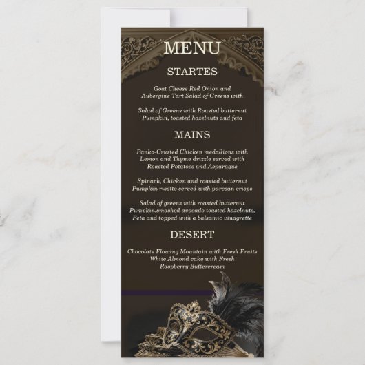 Gold Black Venetian Gothic Masquerade Elegant Menu Einladung (Vorderseite)