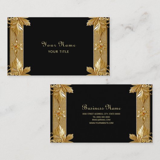 Gold Black Verziert Flor Business Card Visitenkarte (Vorne/Hinten)