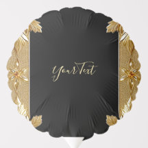Gold Black Verziert Floral Balloon
