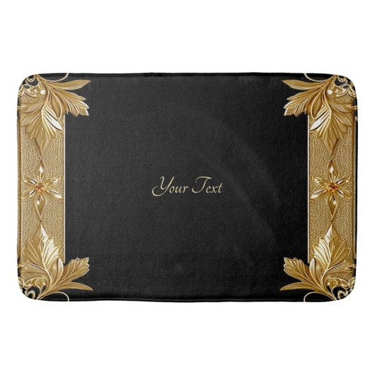 Gold Black Verziert Floral Bath Mat Badematte (Vorderseite)