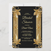 Gold Black Verziert Floral Brautparty Einladung (Vorderseite)