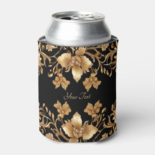 Gold Black Verziert Floral Can Cooler Dosenkühler (Kanne Vorderseite)