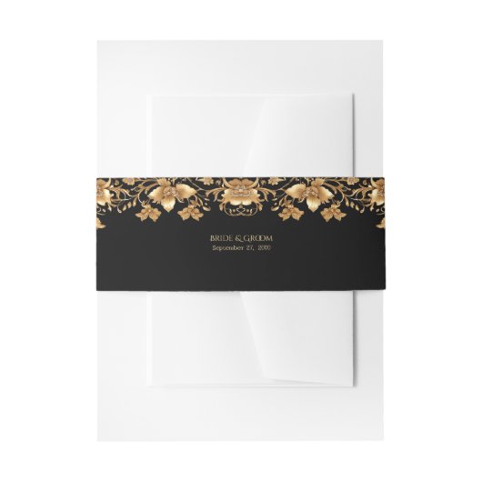Gold Black Verziert Floral Einladungsbanderole (Vorderseite Beispiel)
