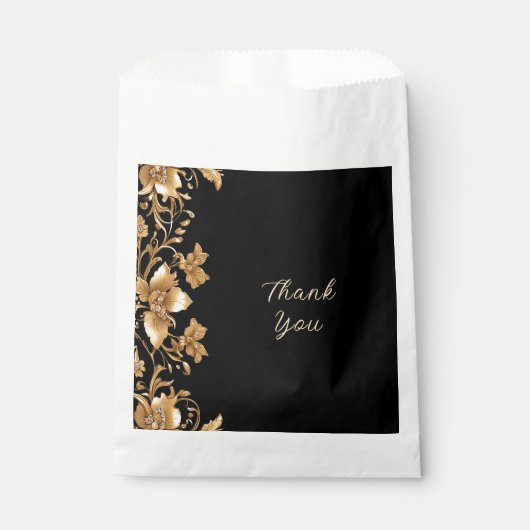 Gold Black Verziert Floral Fevor Bag Geschenktütchen (Vorderseite)