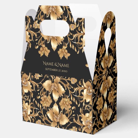 Gold Black Verziert Floral Fevor Box Geschenkschachtel (Geöffnet)