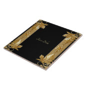 Gold Black Verziert Floral Keramik Tile Fliese (Seite)