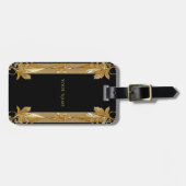 Gold Black Verziert Floral Luggage Tag Gepäckanhänger (Vorderseite horizontal)