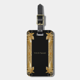Gold Black Verziert Floral Luggage Tag Gepäckanhänger