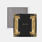 Gold Black Verziert Floral Magnet (Vorderseite/Rückseite)