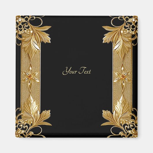 Gold Black Verziert Floral Magnet (Vorne)
