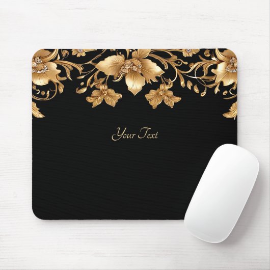 Gold Black Verziert Floral Mousepad (Mit Mouse)