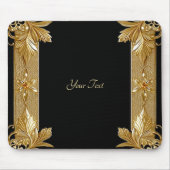 Gold Black Verziert Floral Mousepad (Vorne)