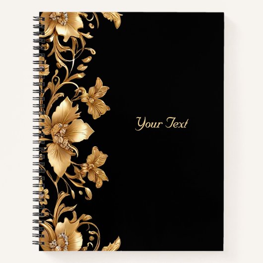 Gold Black Verziert Floral Notebook Notizblock (Vorderseite)