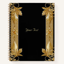 Gold Black Verziert Floral Notebook