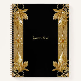 Gold Black Verziert Floral Notebook Notizblock