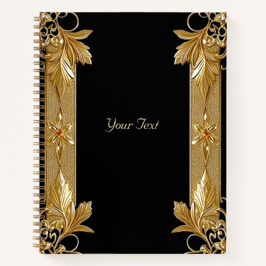 Gold Black Verziert Floral Notebook Notizblock (Vorderseite)