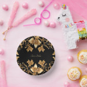 Gold Black Verziert Floral Pappteller (Party)