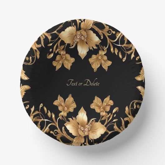 Gold Black Verziert Floral Pappteller (Vorderseite)