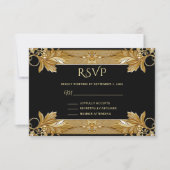 Gold Black Verziert Floral RSVP Card (Vorderseite)