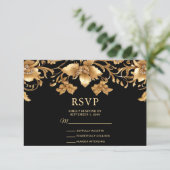 Gold Black Verziert Floral RSVP Card Karte (Stehend Vorderseite)