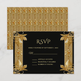 Gold Black Verziert Floral RSVP Card Karte