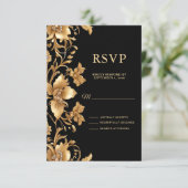 Gold Black Verziert Floral RSVP Card Karte (Stehend Vorderseite)
