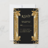 Gold Black Verziert Floral RSVP Card Karte (Vorderseite)