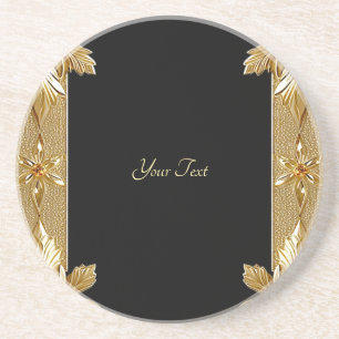 Gold Black Verziert Floral Sandstone Untersetzer