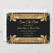 Gold Black Verziert Floral Save the Date (Vorderseite)