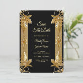 Gold Black Verziert Floral Save the Date (Stehend Vorderseite)