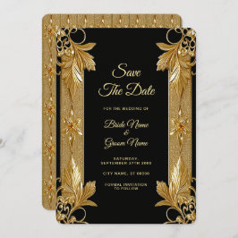 Gold Black Verziert Floral Save the Date