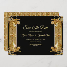 Gold Black Verziert Floral Save the Date