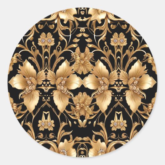 Gold Black Verziert Floral Sticker (Vorderseite)
