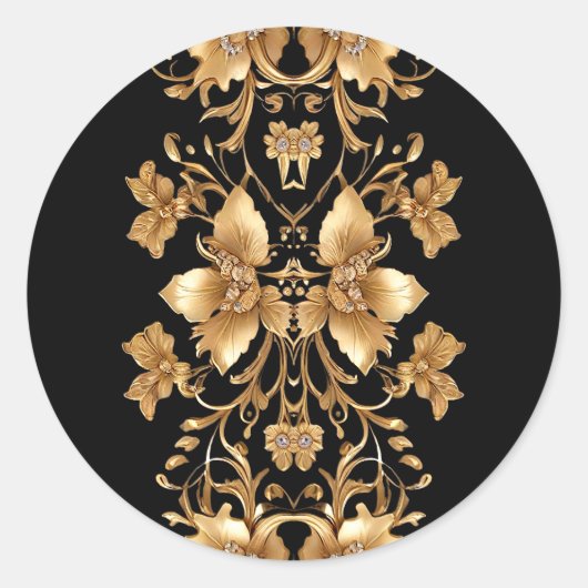 Gold Black Verziert Floral Sticker (Vorderseite)