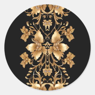 Gold Black Verziert Floral Sticker