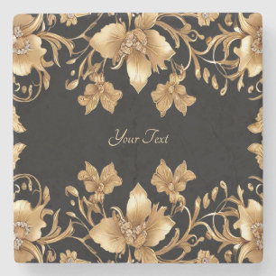 Gold Black Verziert Floral Stone Untersetzer