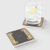 Gold Black Verziert Floral Stone Untersetzer (Seitenansicht)