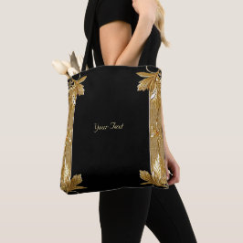 Gold Black Verziert Floral Totbeutel Tasche