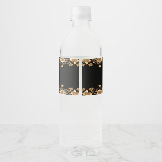 Gold Black Verziert Floral Water Flasche Wasserflaschenetikett (Rückseite)