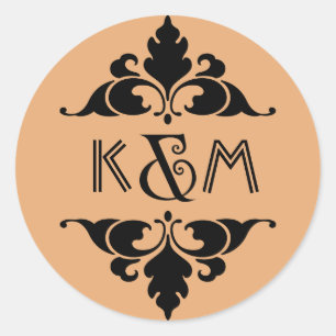 Gold Black Vintag Modern Art Deco Hochzeit Runder Aufkleber