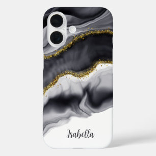 Gold Black Watercolor personalisieren iPhone 16 Hülle