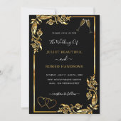 Gold Black Wedding Einladung mit Herz (Vorderseite)